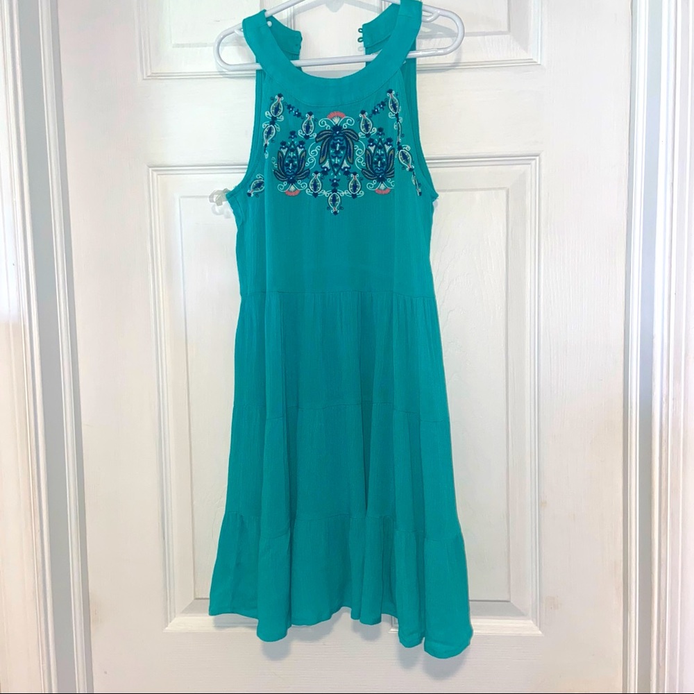 Girls 8 Knit Works teal embroidered sundress